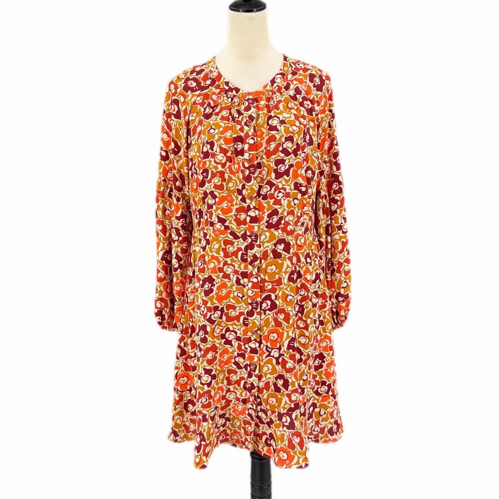 Cabi 4238 Daydream Vibrant Orange Yellow Floral Bishop Sleeve Prairiecore Dress